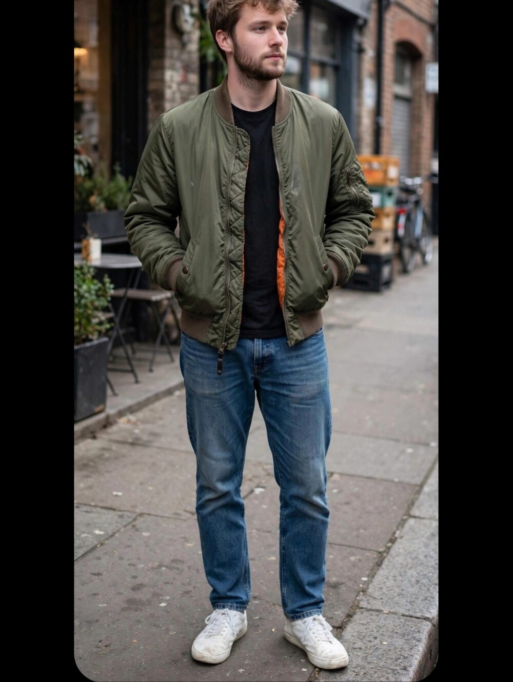 Alpha Industries Olive Green Bomber Jacket with Orange Liner